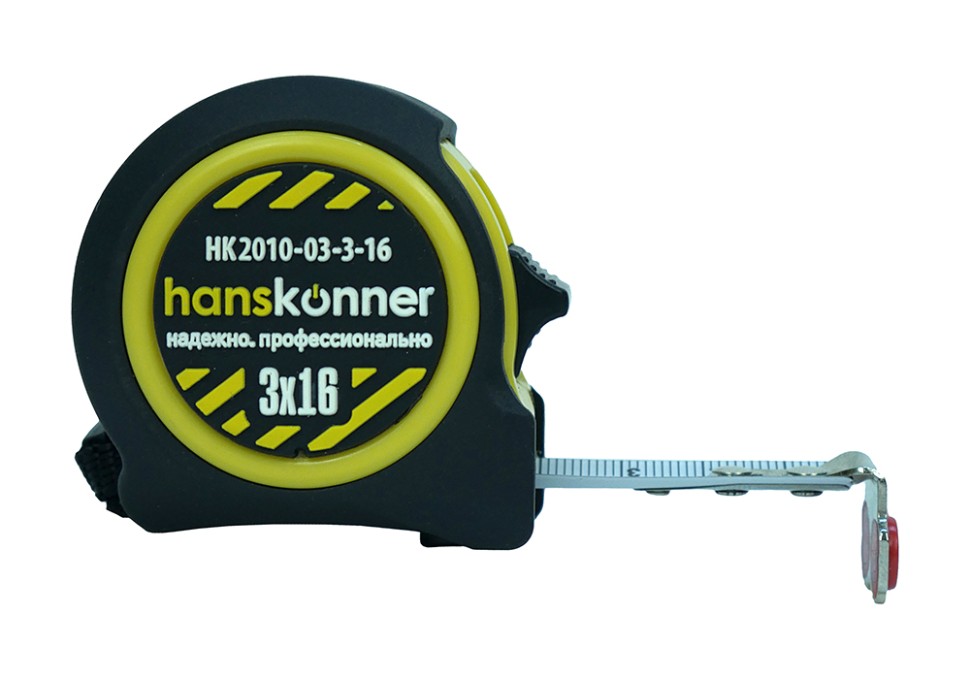 Рулетка 3x16мм, 2 стопа, компактный корпус, мощный магнит, Hanskonner