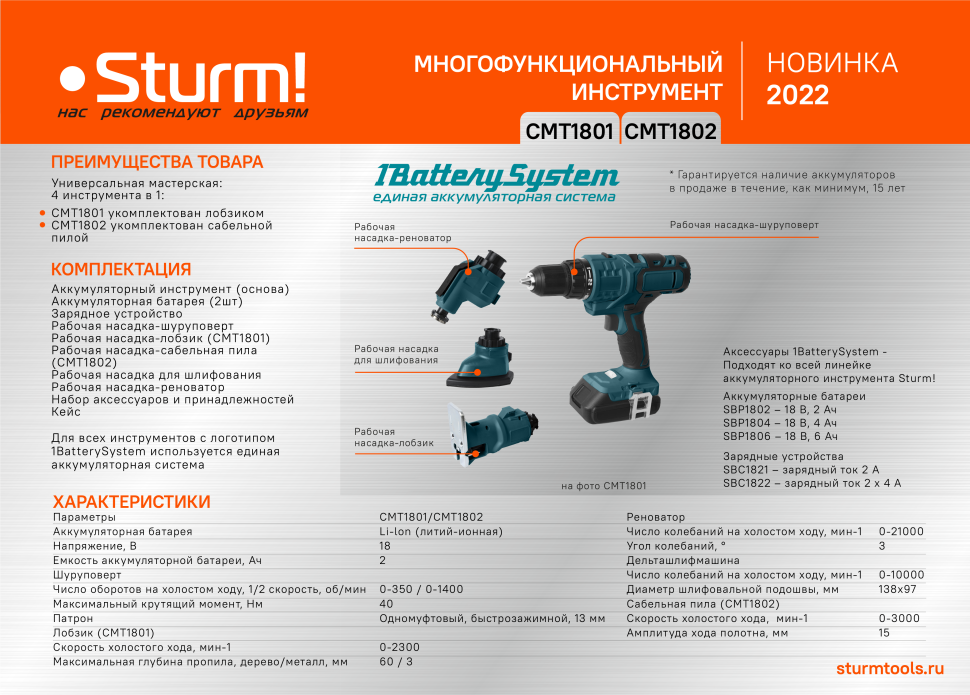 Аккумуляторный мультитул Sturm! CMT1802 1BatterySystem